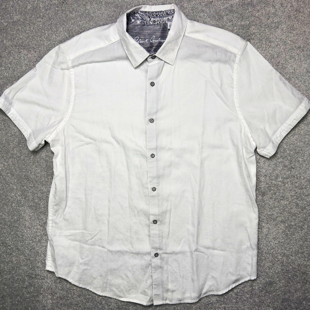 Robert Graham Mens 2XL White Floral Jacquard Paisley Short Sleeve Shirt